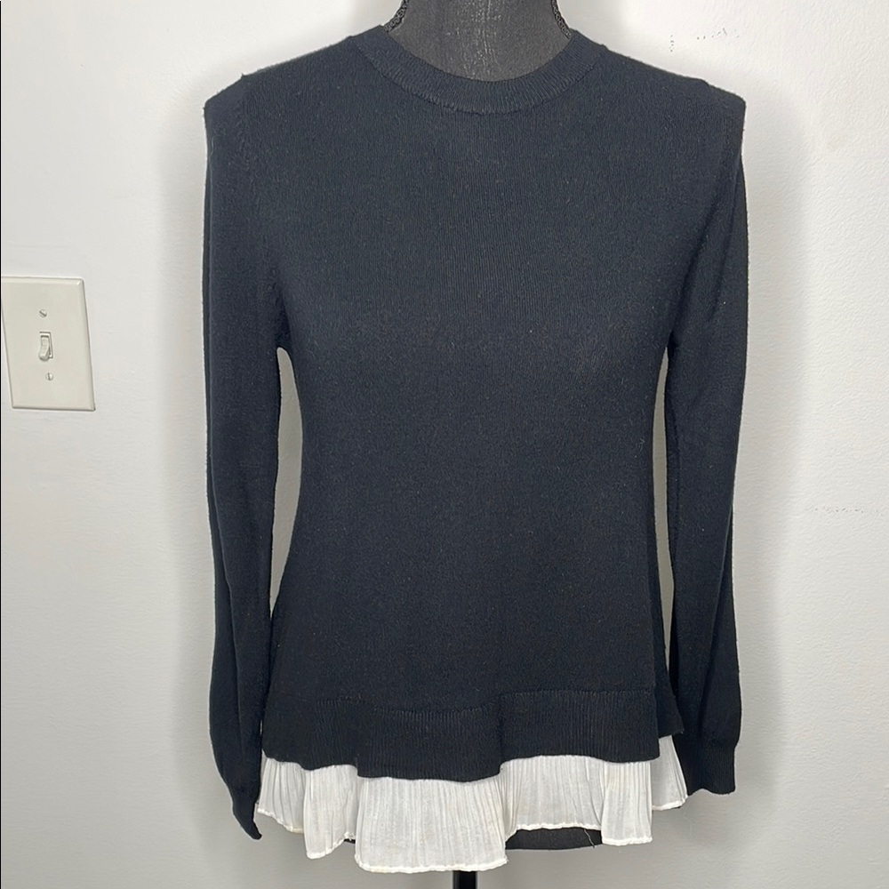 MILANO Black Sweater with White Layered Hem
